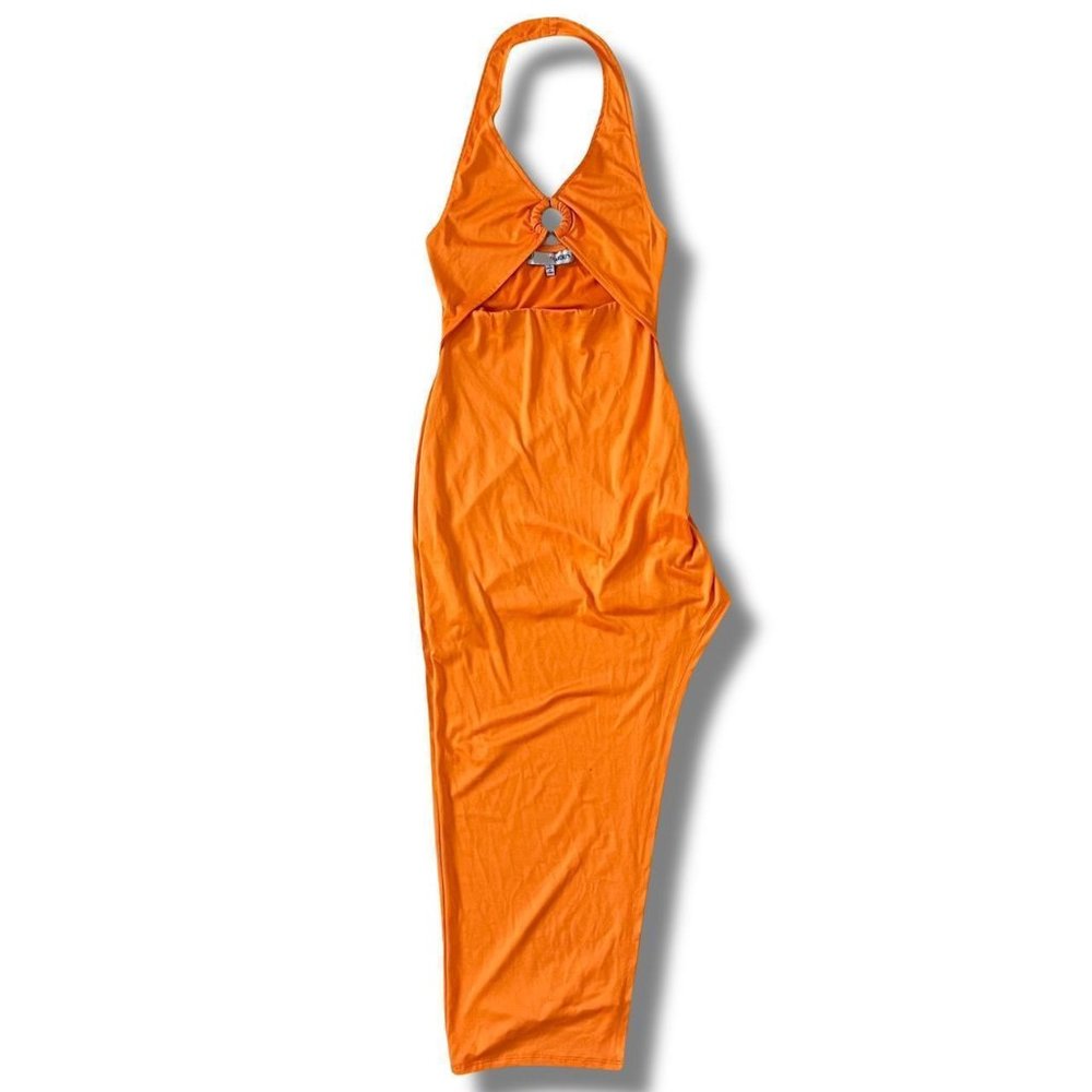 almost famous orange slim summer halter top dress with open back & high leg